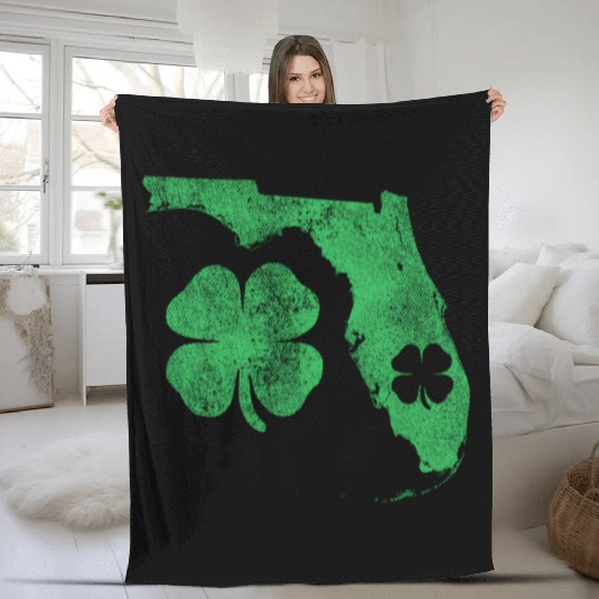 St Patrick's Day Fl Florida Shamrock Green Irish P Fleece Blankets