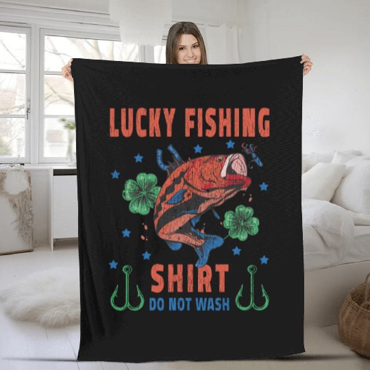 Lucky Fishing Do Not Wash Fish Rod Fisher Fleece Blankets