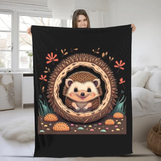 Cozy Quills: Serene Hedgehog in Burrow Fleece Blankets