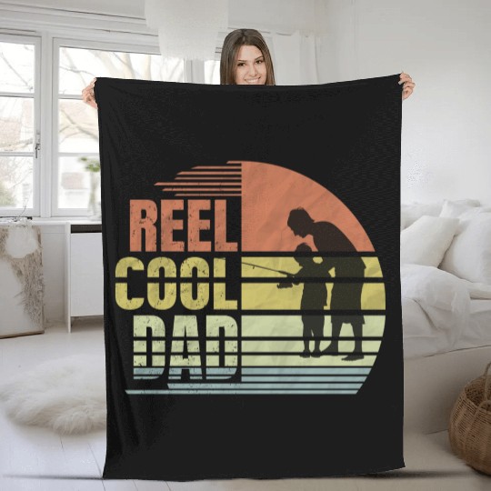 Father's Day Fishing Reel Cool Dad Fleece Blankets