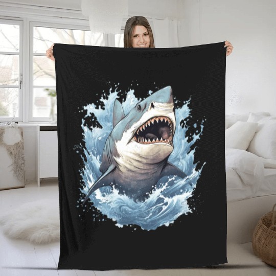 Captivating Shark Depiction Fleece Blankets