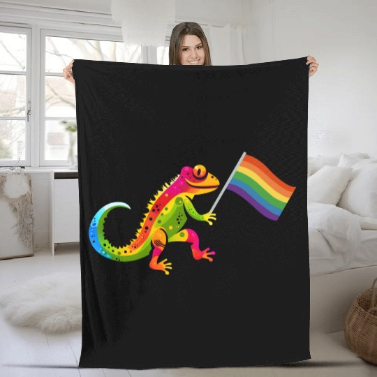 Gay Pride Gecko Fleece Blankets