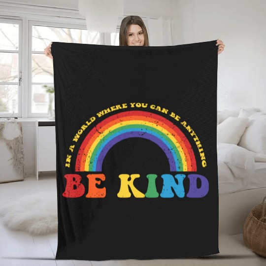 Be Kind Lgbt Q Colorful Rainbow Gay Lesbian Fleece Blankets