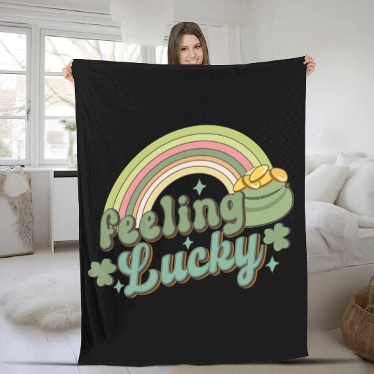 Feeling Lucky Saint Patricks Day Rainbow quote Fleece Blankets