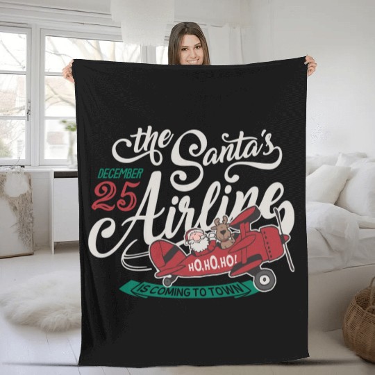 Santa Claus Flying Airplane S Fleece Blankets