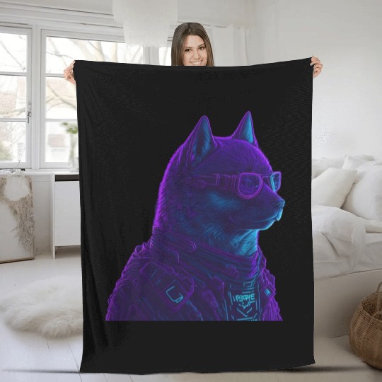 Neon Punk Dogedroid Fleece Blankets