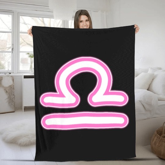 Libra Zodiac Sign Neon Pink Fleece Blankets