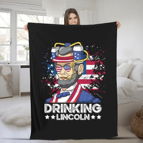 Drinking Lincoln USA President Independence Day Fleece Blankets