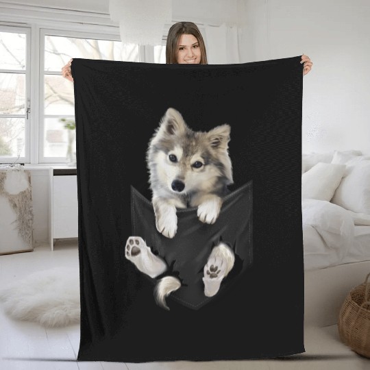 Wolf White Pup In Pocket Wolves Fleece Blankets