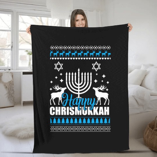 Happy Chrismukkah Ugly Style Fleece Blankets