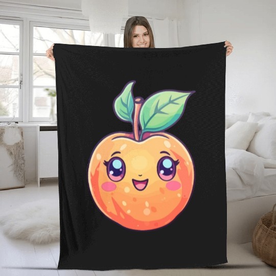 Peach kawaii Fleece Blankets