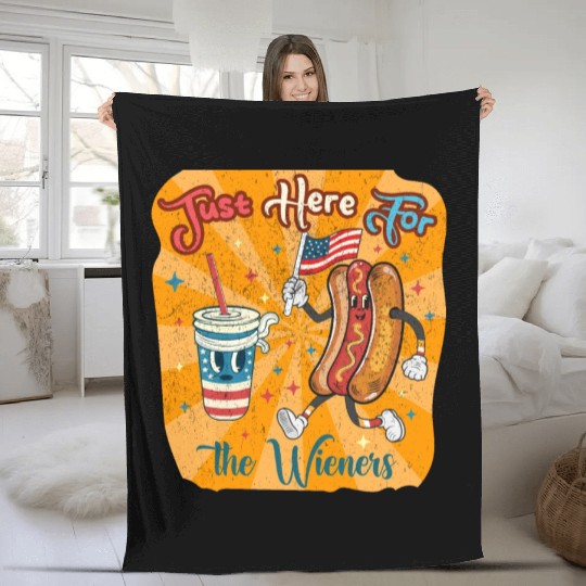 I'm Just Here For The Wieners Cartoon Hot Dog 4Th Fleece Blankets
