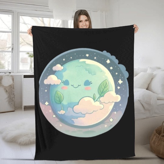 Earth Happy Cute Space Science Planet Environment Fleece Blankets