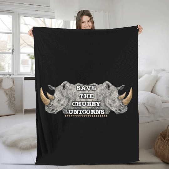 Save The Chubby Unicorns Rhinoceros Design Fleece Blankets