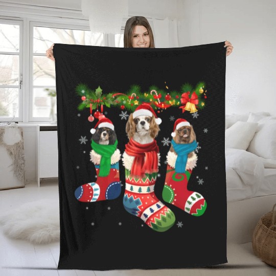 Three Cavalier King Charles Spaniel In Sock Fleece Blankets