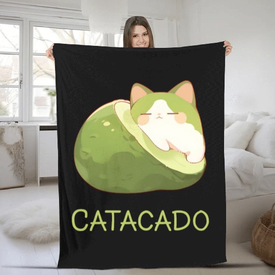 Catacado Funny Avocado Kawaii Cat Lover Fleece Blankets