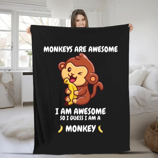 Cute monkey with a banana Fleece Blankets