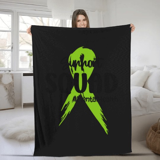Support Squad Mental Health Awareness Lime Green Fleece Blankets