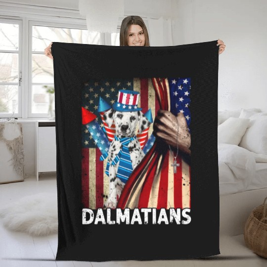Dalmatian 4th of July pride flag Fleece Blankets
