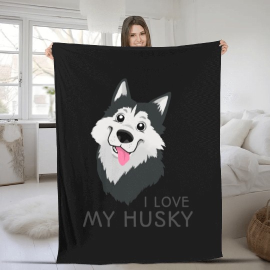 Funny Dog I Love My Husky Fleece Blankets