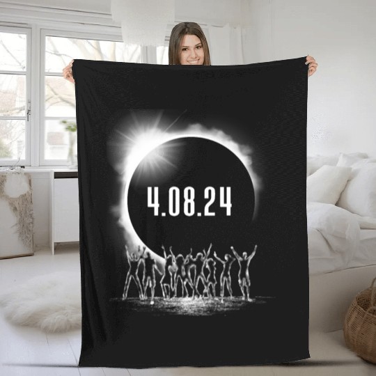 Total Solar Eclipse Party Crowd Silhouette 4.08.24 Fleece Blankets