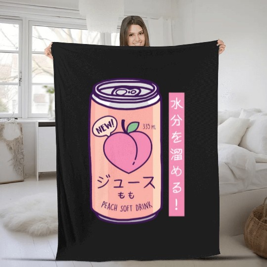 90S Japanese Aesthetic Peach Juice Drink Japan- Fleece Blankets