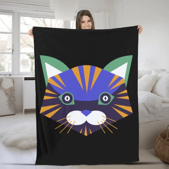 Colorful Cat Face Fleece Blankets
