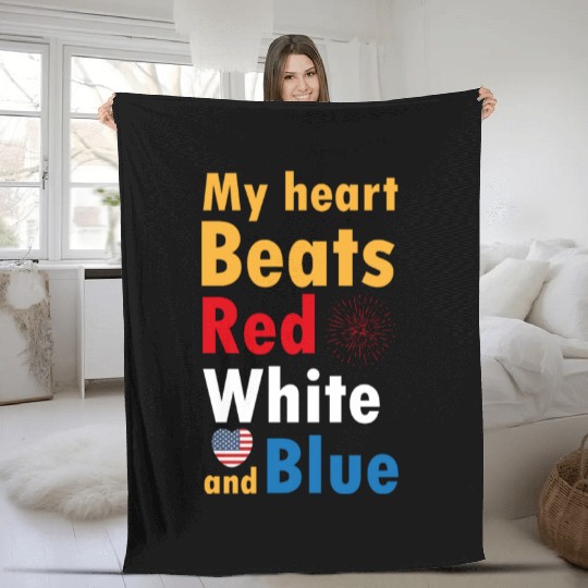 my heart beats red white and blue Fleece Blankets