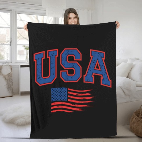 4th Of July US Flag American Fleece Blankets