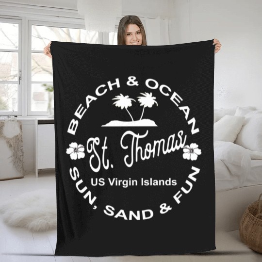 Tropical Beach Ocean St Thomas Us Island Fleece Blankets