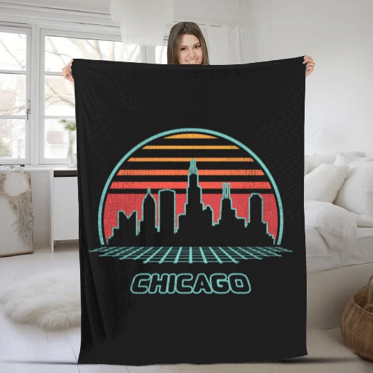 Chicago City Skyline 80S Style Fleece Blankets