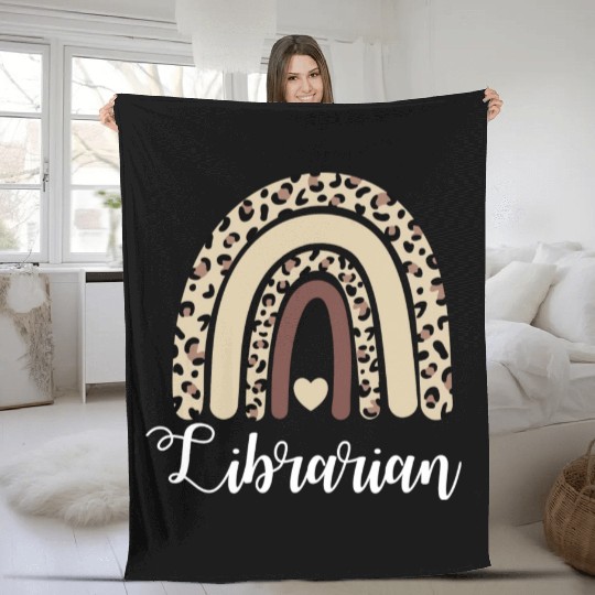 Librarian Rainbow Boho Leopard Library Book Lover Fleece Blankets