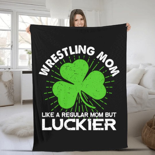 Wrestling Mom St Patrick'S Day Lucky Irish Mama Fleece Blankets