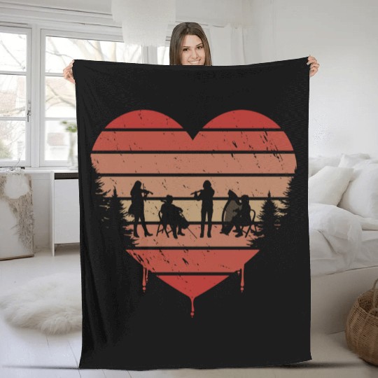 Cute Red Vintage Heart Orchestra Valentine Day Fleece Blankets