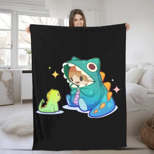 Dino Cat Fleece Blankets