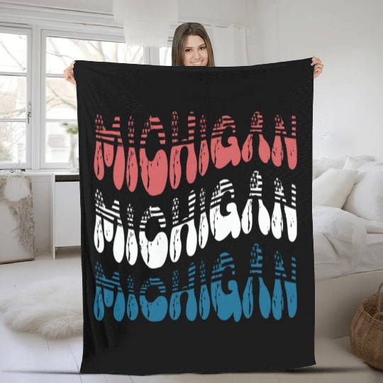 Michigan Red White Blue Cute Groovy Fleece Blankets