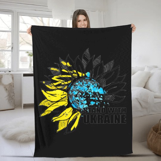 Sunflower Ukrainian Flag I Stand With Ukraine Ukra Fleece Blankets