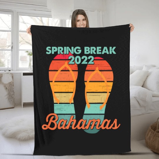Spring Break Bahamas Beach 2022 Flip Flops Fleece Blankets