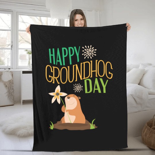 Groundhog Day 2021 Happy Ground Hog Fleece Blankets