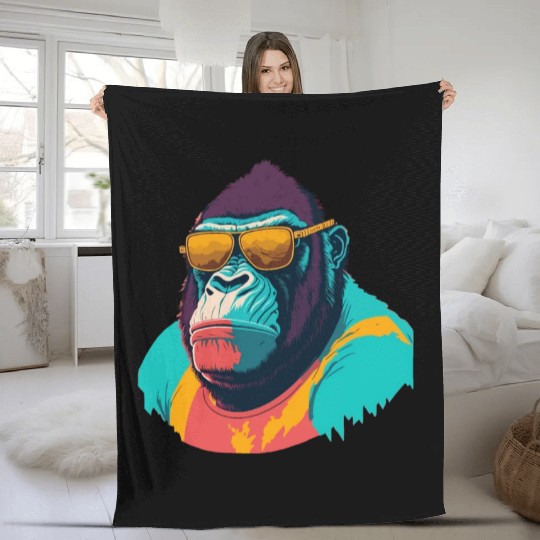 Cool Gorilla with trendy sunglasses illustration Fleece Blankets