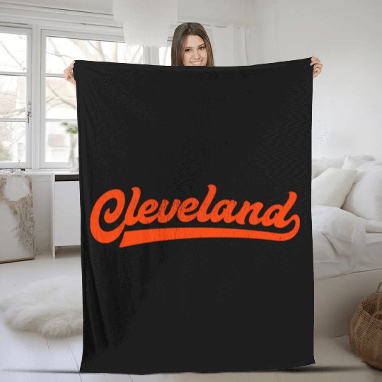 I Love Cleveland Ohio Sports Script Fleece Blankets