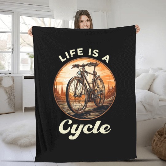 Life is a Cycle Bicycle, Bike, Cycling Fleece Blankets