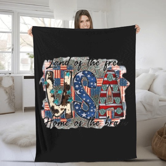 Land of the free USA Home of the brave Fleece Blankets