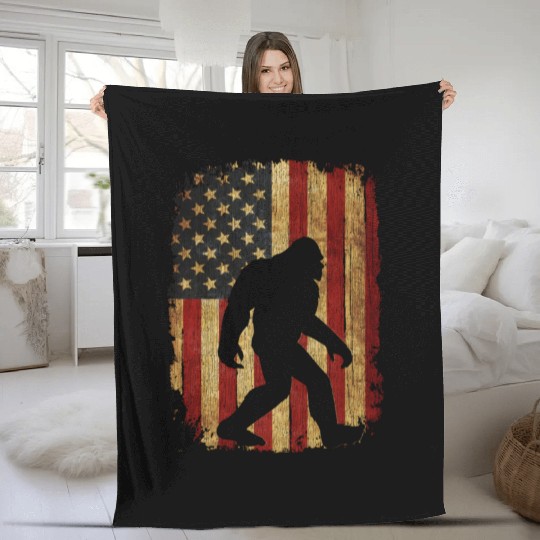 Us Flag Bigfoot Hide And Seek Champion Bigfoot Fleece Blankets
