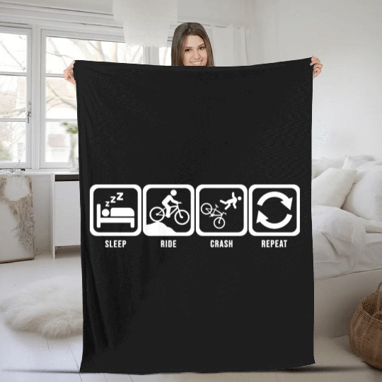 Sleep Ride Crash Repeat White Mountain Bike Fleece Blankets