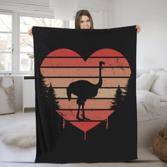 Cute Red Vintage Heart Ostriches Valentine Day Fleece Blankets
