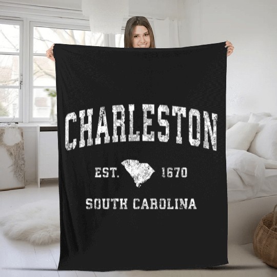 Charleston South Carolina Sc Athletic Sports Fleece Blankets