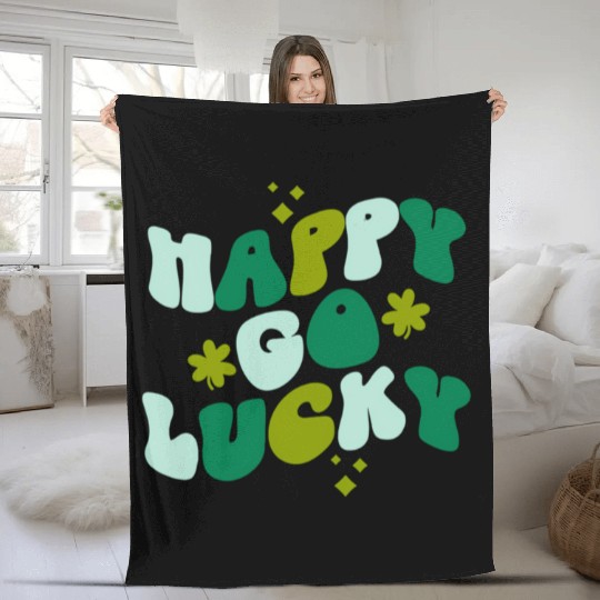 Happy Go Lucky St Patrick'S Day Shamrock Fleece Blankets