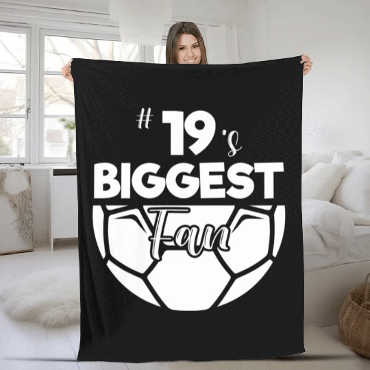 Number 19'S Biggest Fan Player Soccer Mom Dad Chee Fleece Blankets