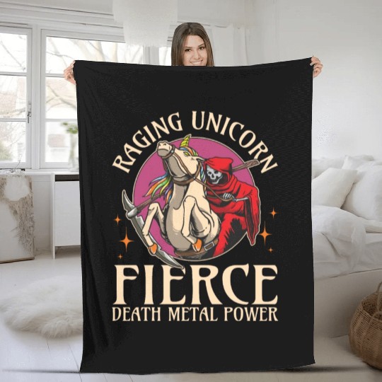 Goth Rock Satan Unicorn Festivals Death Metal Fleece Blankets